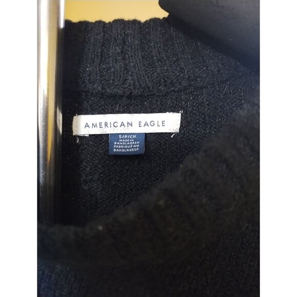 American Eagle Black Lightweight Fuzzy Crewneck Sweater S Classic Y2K Minimalist - Picture 3 of 5